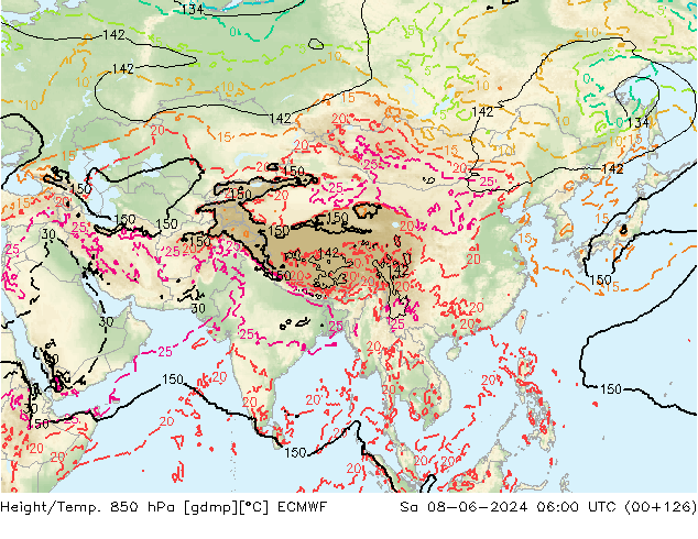 Height/Temp. 850 hPa ECMWF Sa 08.06.2024 06 UTC