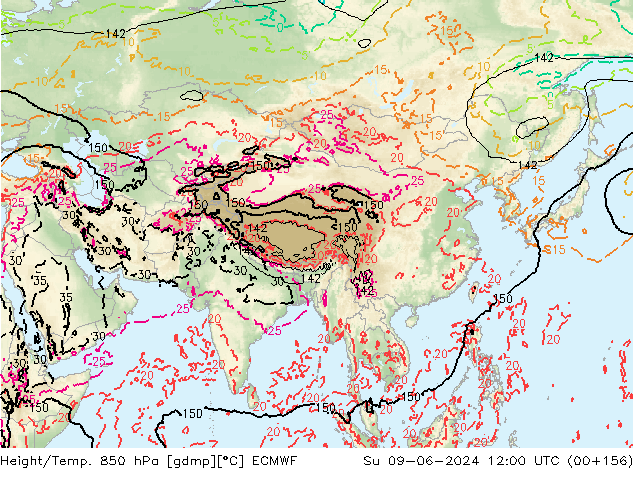 Géop./Temp. 850 hPa ECMWF dim 09.06.2024 12 UTC