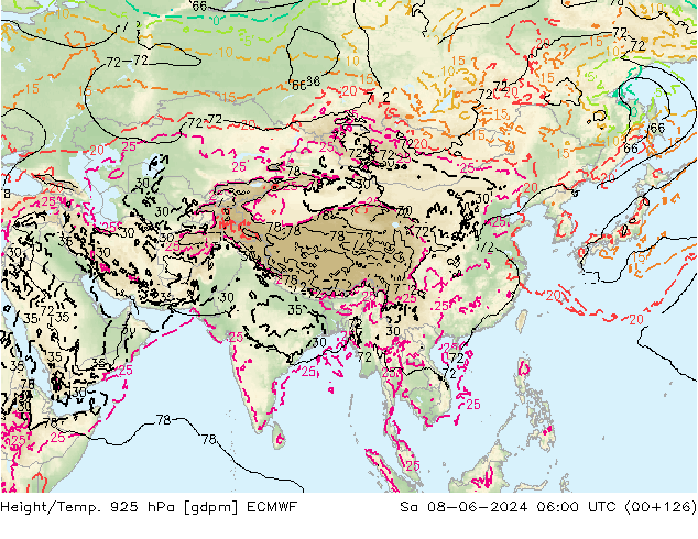 Height/Temp. 925 hPa ECMWF So 08.06.2024 06 UTC