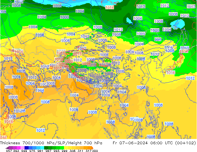 Thck 700-1000 hPa ECMWF ven 07.06.2024 06 UTC