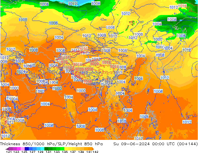 Thck 850-1000 hPa ECMWF dim 09.06.2024 00 UTC