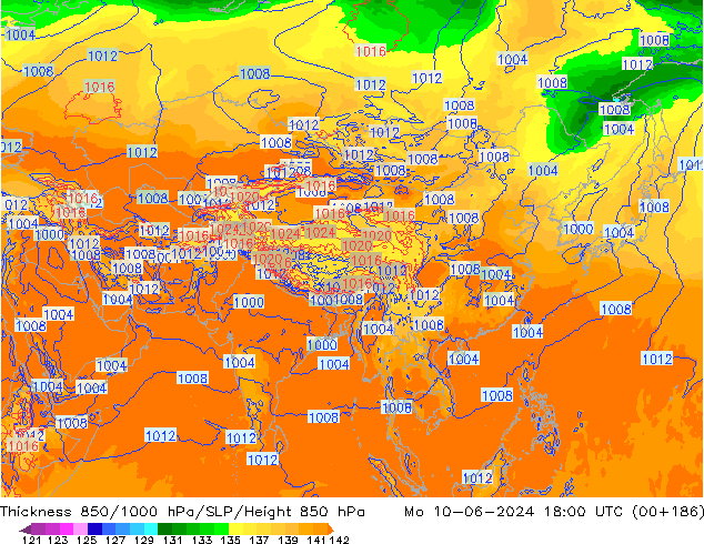 Thck 850-1000 hPa ECMWF lun 10.06.2024 18 UTC