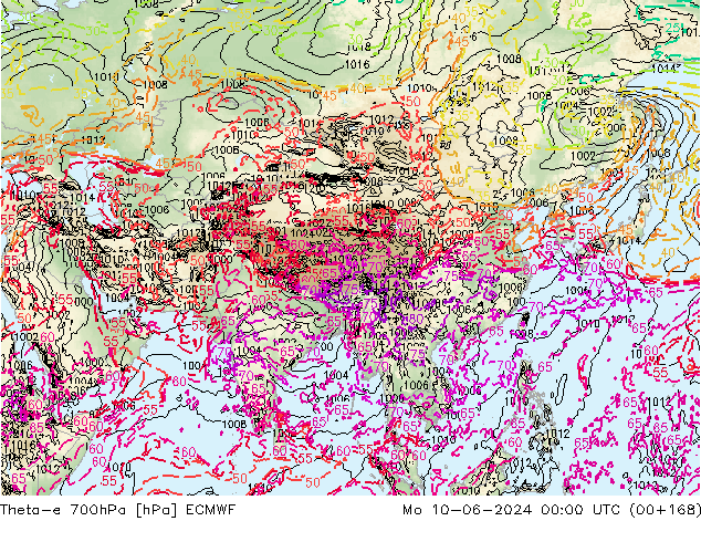 Theta-e 700hPa ECMWF ma 10.06.2024 00 UTC