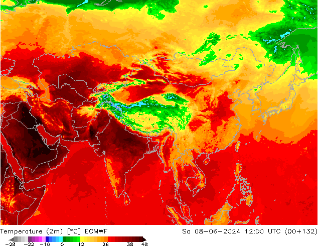 Temperatura (2m) ECMWF sab 08.06.2024 12 UTC