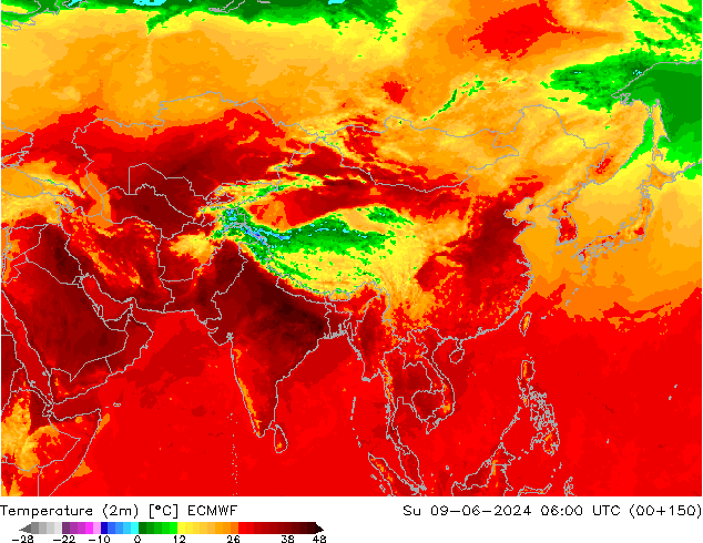 Temperature (2m) ECMWF Su 09.06.2024 06 UTC