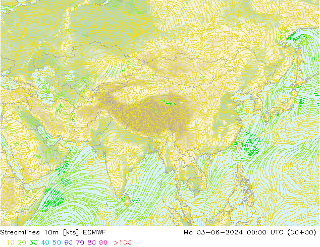 Linea di flusso 10m ECMWF lun 03.06.2024 00 UTC