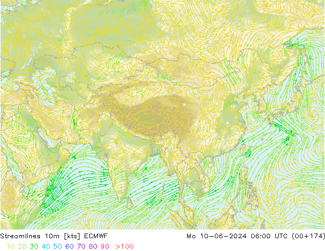 Ligne de courant 10m ECMWF lun 10.06.2024 06 UTC