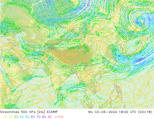 Línea de corriente 500 hPa ECMWF lun 03.06.2024 18 UTC