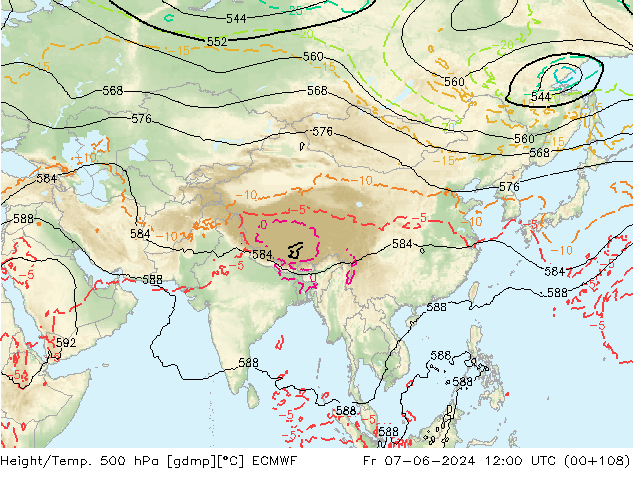 Z500/Rain (+SLP)/Z850 ECMWF Fr 07.06.2024 12 UTC