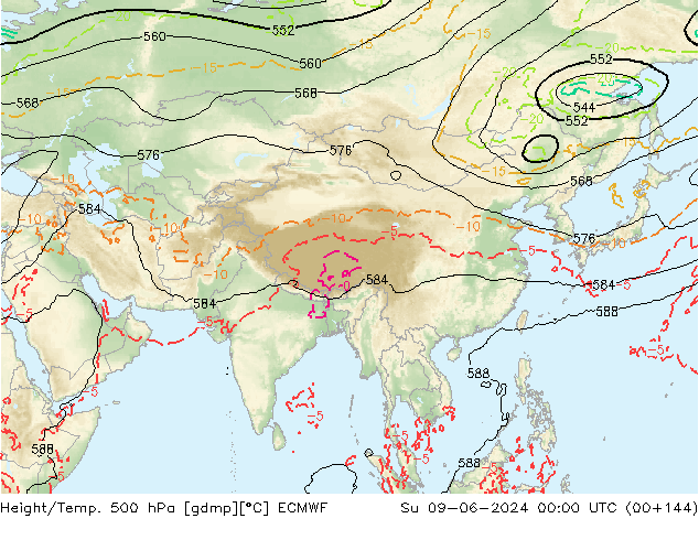 Z500/Rain (+SLP)/Z850 ECMWF Вс 09.06.2024 00 UTC