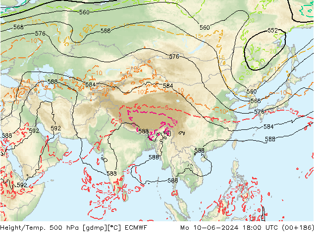 Z500/Rain (+SLP)/Z850 ECMWF Mo 10.06.2024 18 UTC