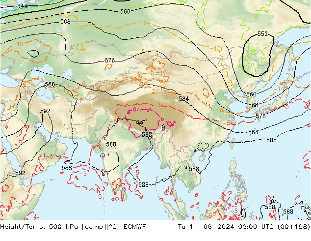 Z500/Rain (+SLP)/Z850 ECMWF Tu 11.06.2024 06 UTC