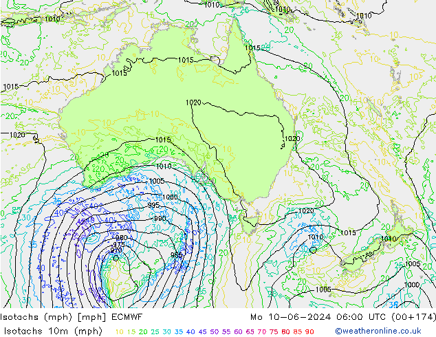 Eşrüzgar Hızları mph ECMWF Pzt 10.06.2024 06 UTC