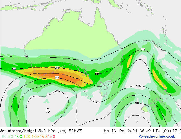 Jet stream/Height 300 hPa ECMWF Mo 10.06.2024 06 UTC