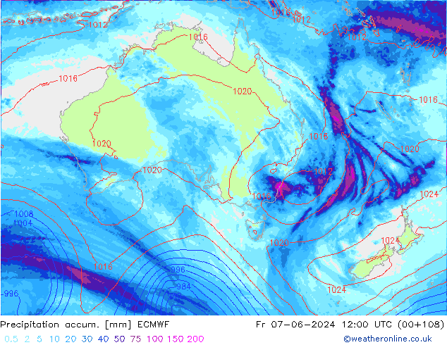 Precipitation accum. ECMWF Pá 07.06.2024 12 UTC