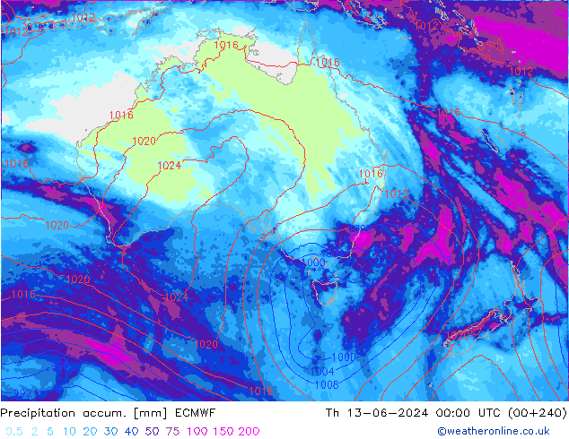 Precipitation accum. ECMWF Th 13.06.2024 00 UTC