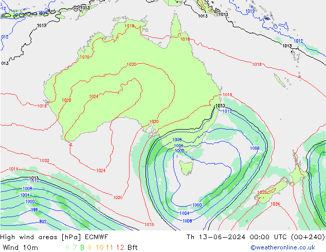 High wind areas ECMWF  13.06.2024 00 UTC