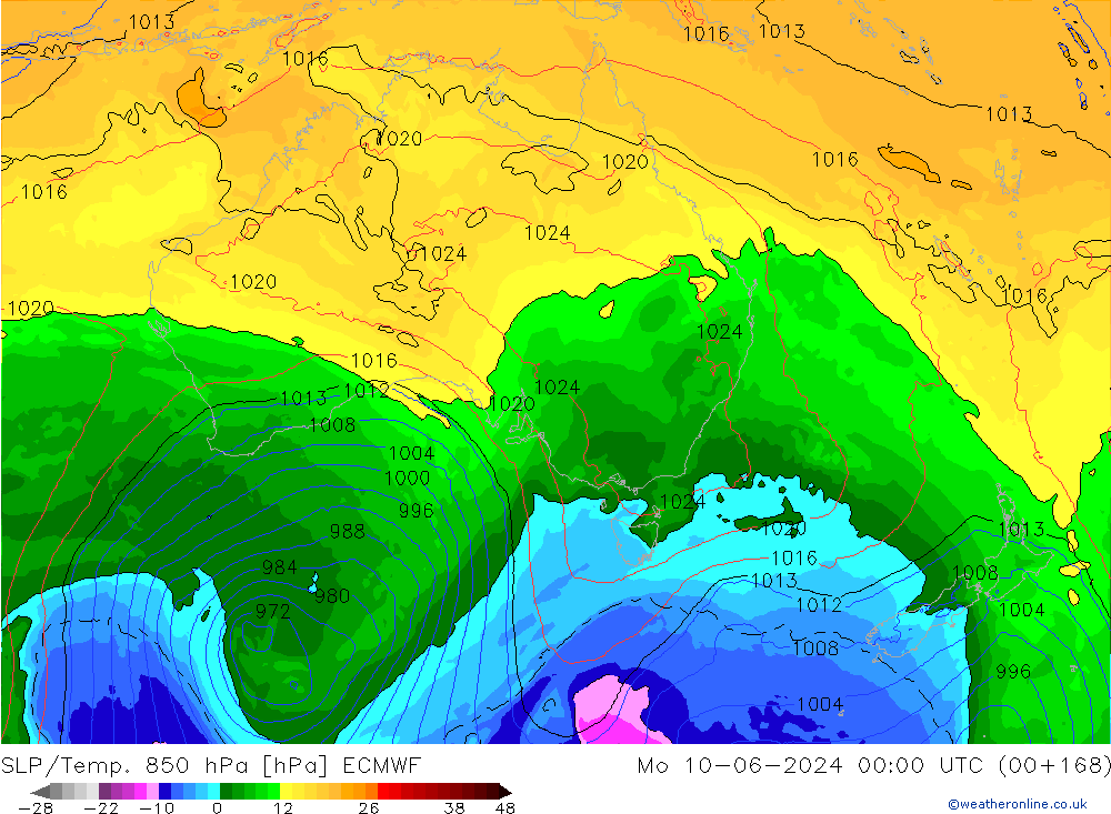 SLP/Temp. 850 hPa ECMWF Seg 10.06.2024 00 UTC