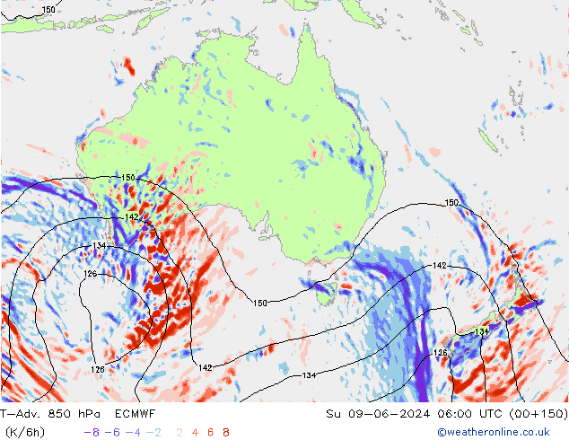 T-Adv. 850 гПа ECMWF Вс 09.06.2024 06 UTC