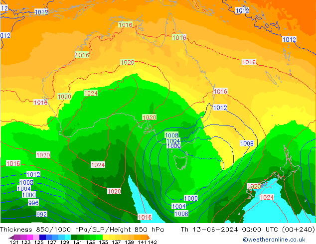 Thck 850-1000 hPa ECMWF Th 13.06.2024 00 UTC