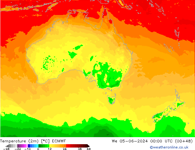 Sıcaklık Haritası (2m) ECMWF Çar 05.06.2024 00 UTC