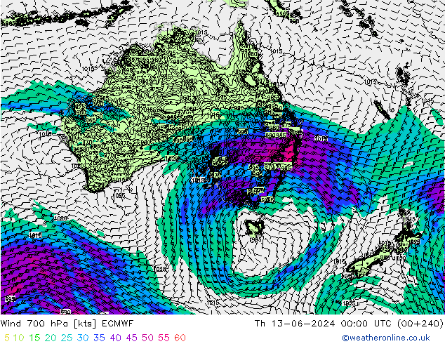 Wind 700 hPa ECMWF Th 13.06.2024 00 UTC