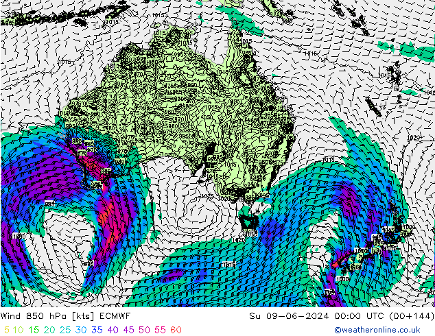 Wind 850 hPa ECMWF Su 09.06.2024 00 UTC