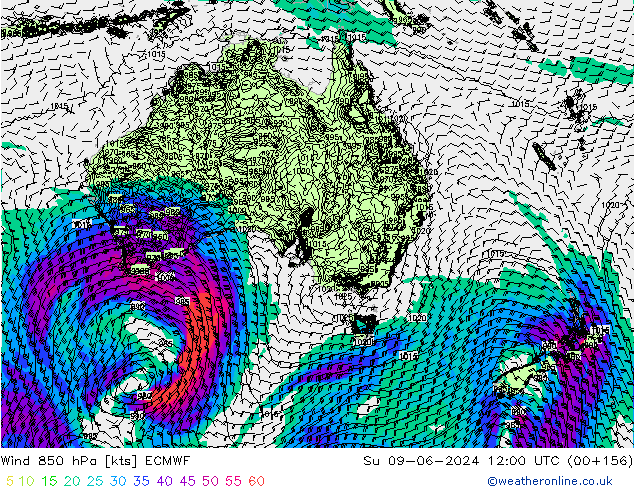 Viento 850 hPa ECMWF dom 09.06.2024 12 UTC