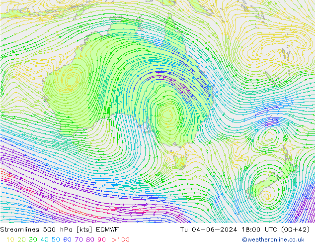 Streamlines 500 hPa ECMWF Út 04.06.2024 18 UTC