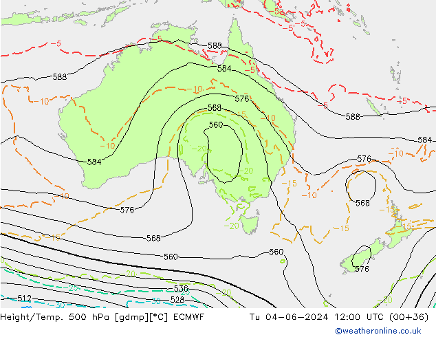 Z500/Rain (+SLP)/Z850 ECMWF Út 04.06.2024 12 UTC