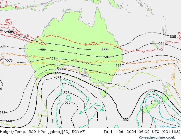 Z500/Rain (+SLP)/Z850 ECMWF wto. 11.06.2024 06 UTC