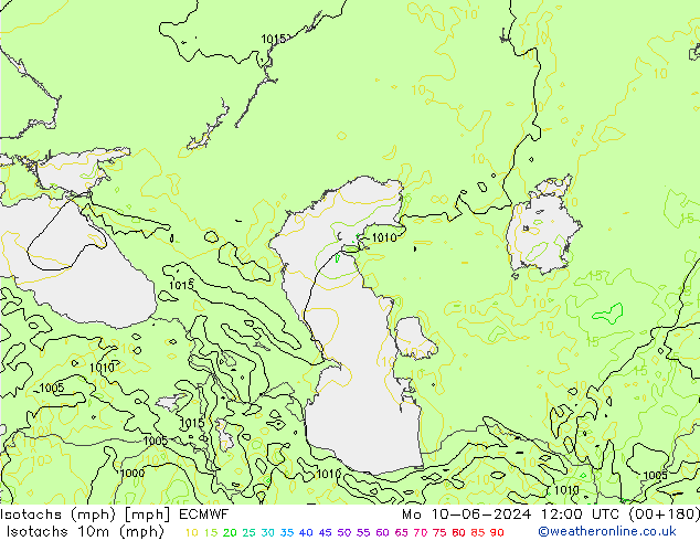 Isotaca (mph) ECMWF lun 10.06.2024 12 UTC