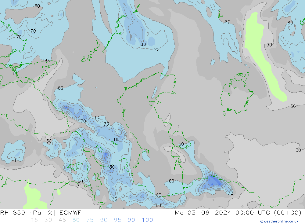 RH 850 hPa ECMWF Seg 03.06.2024 00 UTC