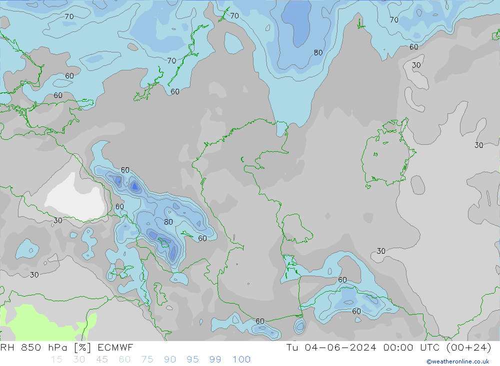 RH 850 hPa ECMWF mar 04.06.2024 00 UTC