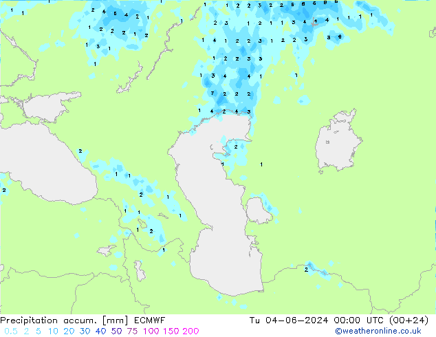 Precipitation accum. ECMWF Tu 04.06.2024 00 UTC