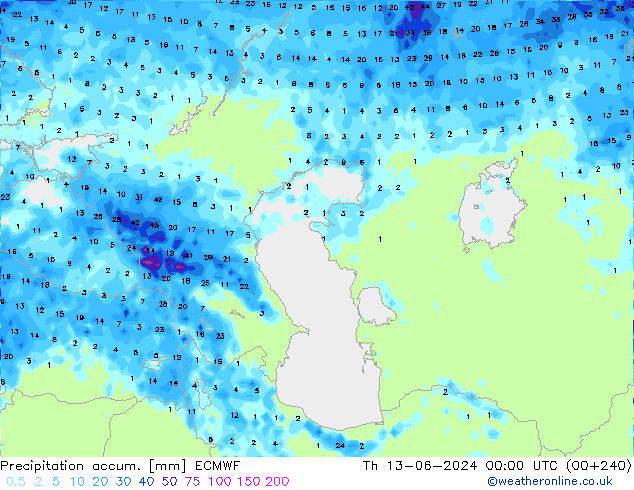 Precipitation accum. ECMWF Th 13.06.2024 00 UTC