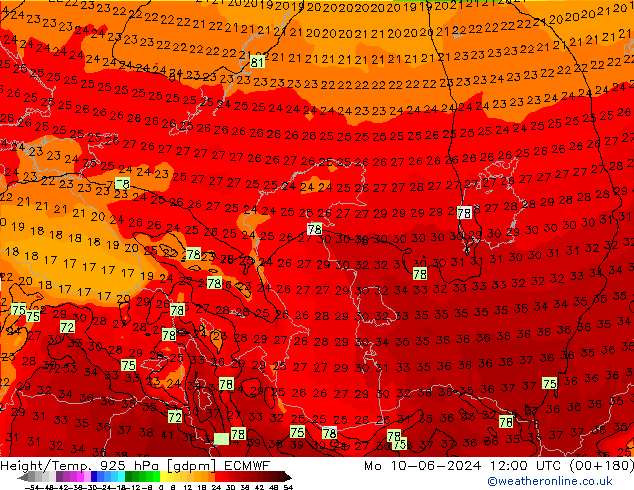 Géop./Temp. 925 hPa ECMWF lun 10.06.2024 12 UTC