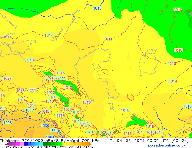 Dikte700-1000 hPa ECMWF di 04.06.2024 00 UTC