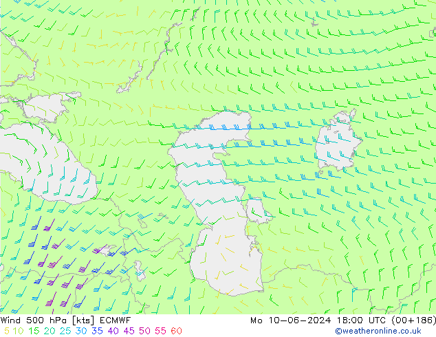 Wind 500 hPa ECMWF Po 10.06.2024 18 UTC