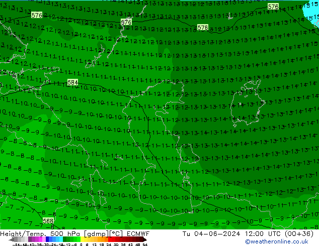 Z500/Rain (+SLP)/Z850 ECMWF Ter 04.06.2024 12 UTC