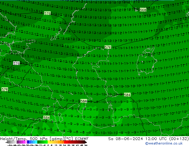 Z500/Rain (+SLP)/Z850 ECMWF So 08.06.2024 12 UTC