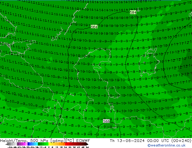 Z500/Rain (+SLP)/Z850 ECMWF jeu 13.06.2024 00 UTC