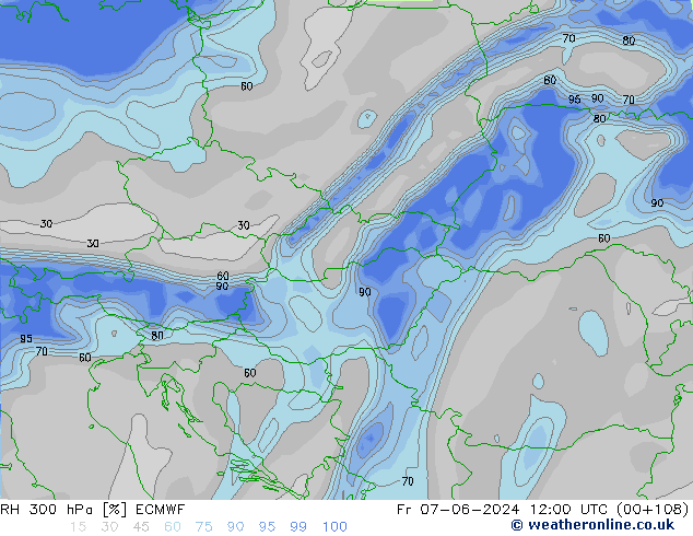 RH 300 hPa ECMWF Fr 07.06.2024 12 UTC