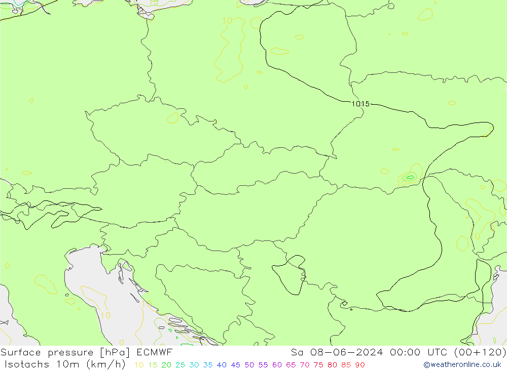 Isotachs (kph) ECMWF  08.06.2024 00 UTC