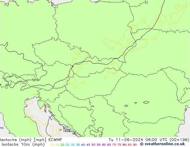 Isotachs (mph) ECMWF Tu 11.06.2024 06 UTC