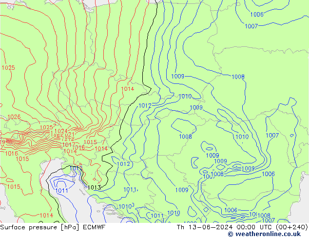 Surface pressure ECMWF Th 13.06.2024 00 UTC