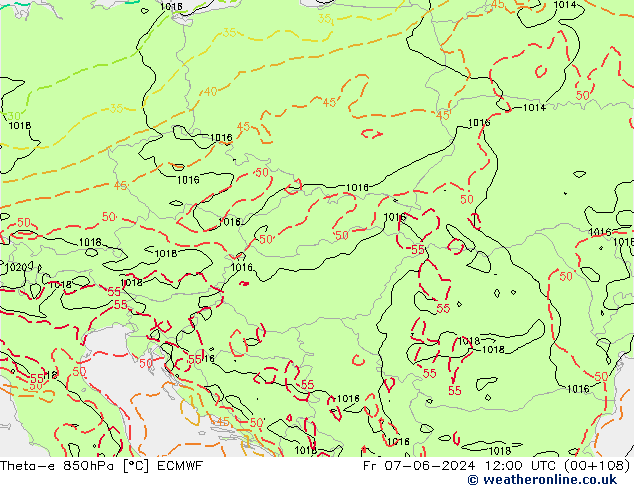 Theta-e 850hPa ECMWF Fr 07.06.2024 12 UTC