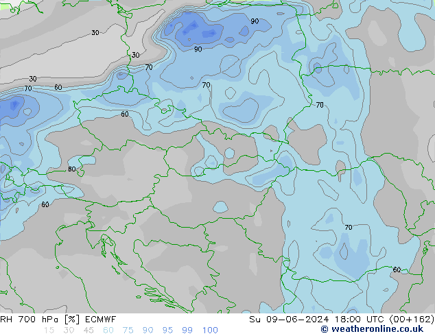 RH 700 hPa ECMWF Su 09.06.2024 18 UTC