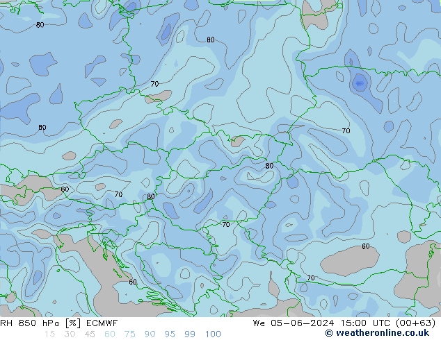 Humidité rel. 850 hPa ECMWF mer 05.06.2024 15 UTC