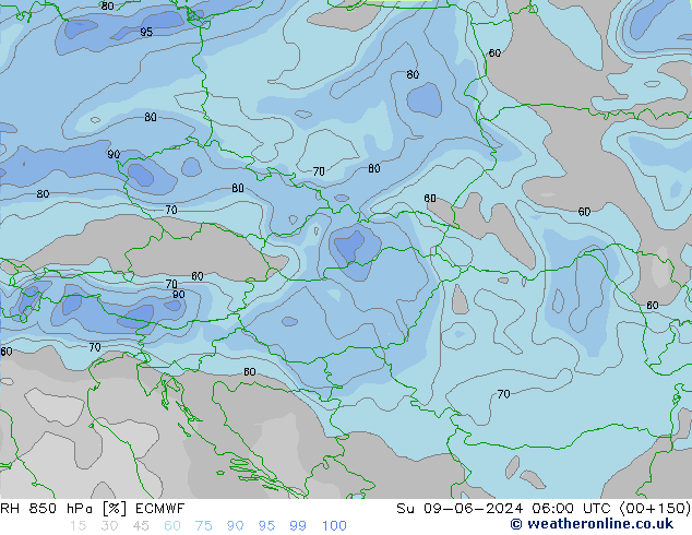 RH 850 hPa ECMWF dom 09.06.2024 06 UTC